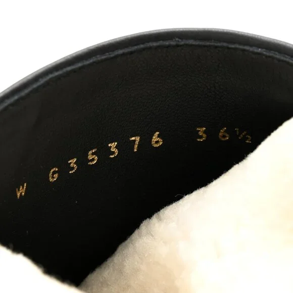 Chanel Calfskin Shearling CC Lace Up Boots 36.5 Black - Picture 8 of 11